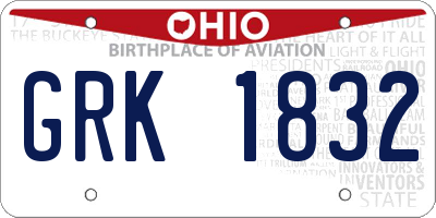 OH license plate GRK1832