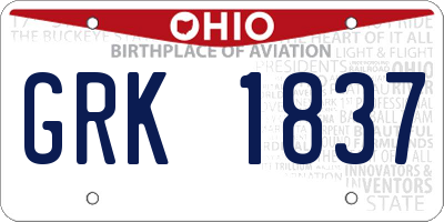 OH license plate GRK1837