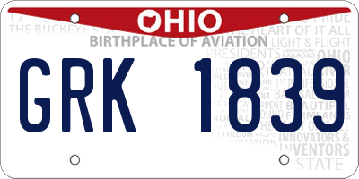 OH license plate GRK1839