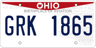 OH license plate GRK1865