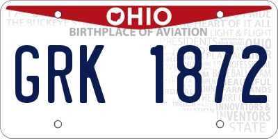OH license plate GRK1872