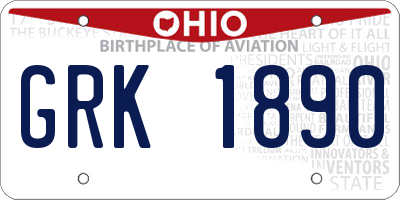 OH license plate GRK1890