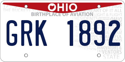 OH license plate GRK1892