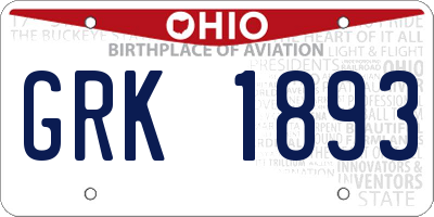 OH license plate GRK1893