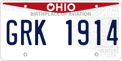 OH license plate GRK1914