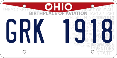 OH license plate GRK1918