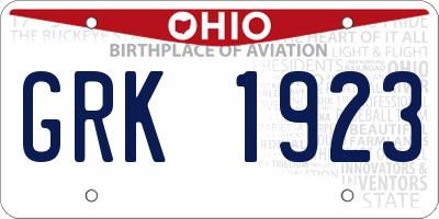 OH license plate GRK1923