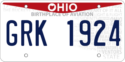 OH license plate GRK1924