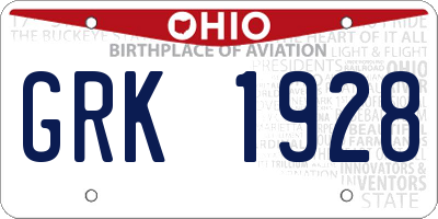 OH license plate GRK1928