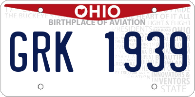 OH license plate GRK1939