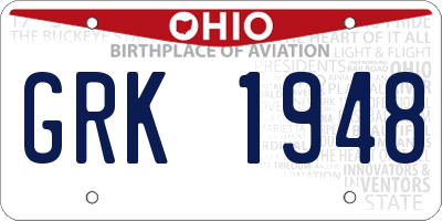 OH license plate GRK1948