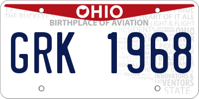 OH license plate GRK1968