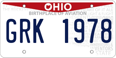 OH license plate GRK1978