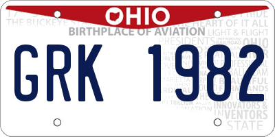 OH license plate GRK1982