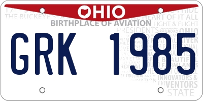 OH license plate GRK1985