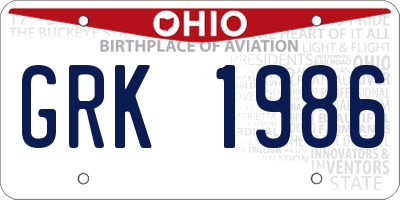 OH license plate GRK1986