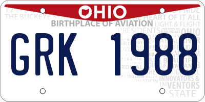 OH license plate GRK1988