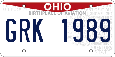 OH license plate GRK1989