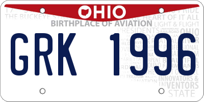 OH license plate GRK1996