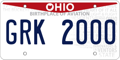 OH license plate GRK2000