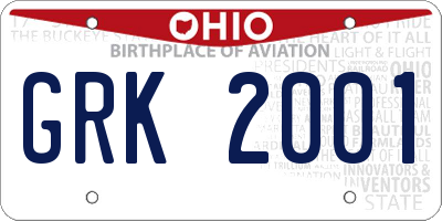 OH license plate GRK2001