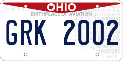 OH license plate GRK2002