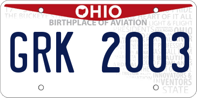OH license plate GRK2003