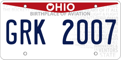 OH license plate GRK2007