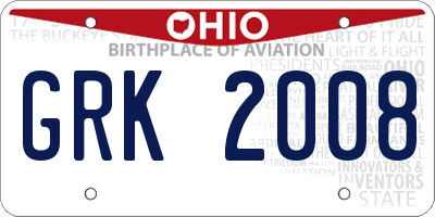 OH license plate GRK2008