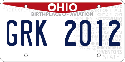 OH license plate GRK2012