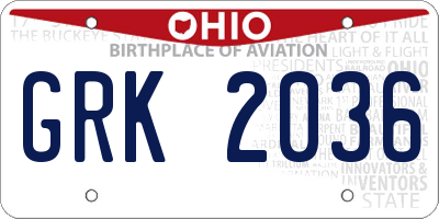 OH license plate GRK2036