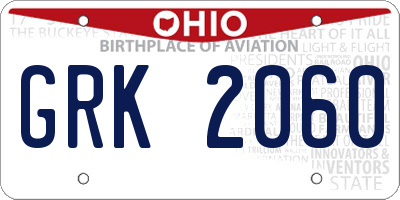 OH license plate GRK2060