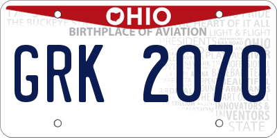 OH license plate GRK2070