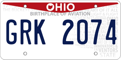 OH license plate GRK2074