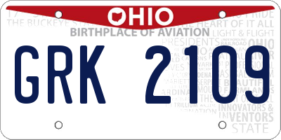 OH license plate GRK2109