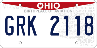 OH license plate GRK2118