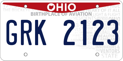 OH license plate GRK2123