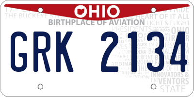 OH license plate GRK2134