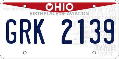 OH license plate GRK2139