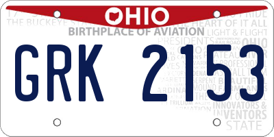 OH license plate GRK2153