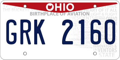 OH license plate GRK2160