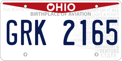 OH license plate GRK2165