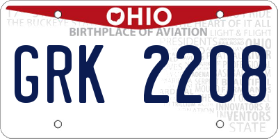 OH license plate GRK2208