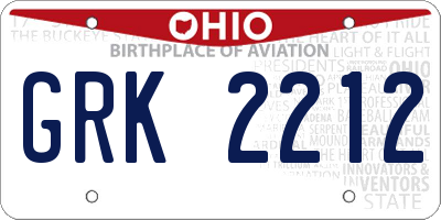 OH license plate GRK2212