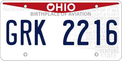 OH license plate GRK2216