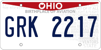 OH license plate GRK2217