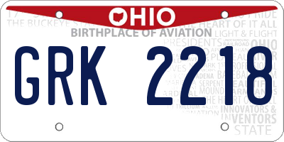 OH license plate GRK2218