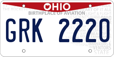 OH license plate GRK2220