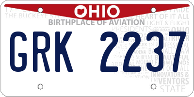 OH license plate GRK2237