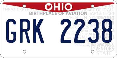 OH license plate GRK2238